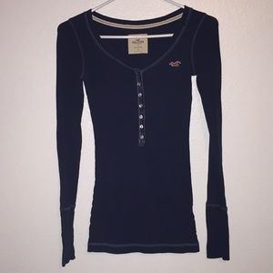 Hollister Long Sleeve Buttoned Down V Neck Shirt